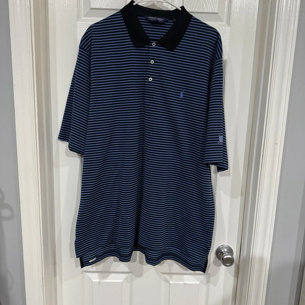 Polo‎ Golf Ralph Lauren Dark Blue Light Blue Striped Short Sleeve Polo Shirt XL